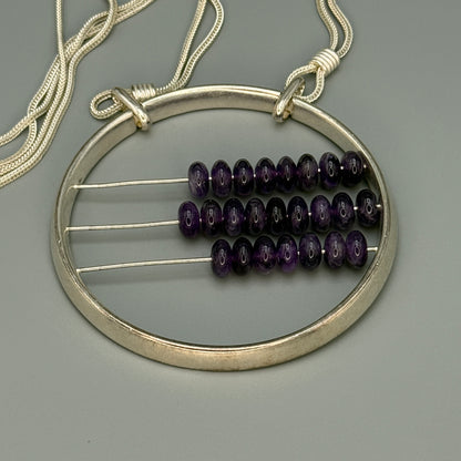 Estate Jean Paul Gaultier Sterling Silver and Amethyst Abacus Medallion Necklace