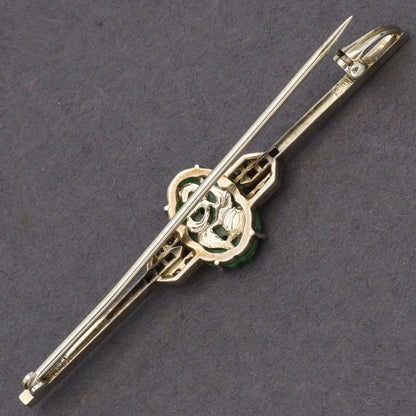 Estate Jadeite Carved Art Deco Platinum and Diamond Brooch