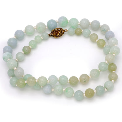 Estate Light Green Jadeite Long Bead Necklace