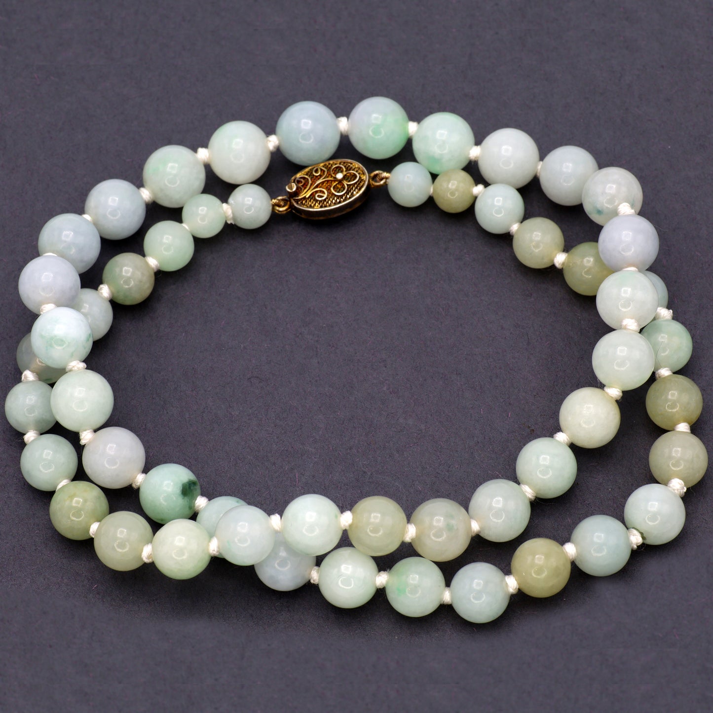 Estate Light Green Jadeite Long Bead Necklace