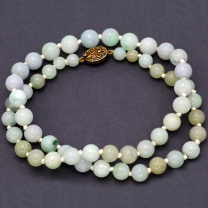 Estate Light Green Jadeite Long Bead Necklace