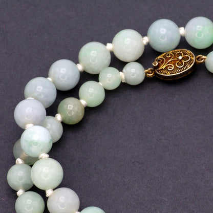Estate Light Green Jadeite Long Bead Necklace
