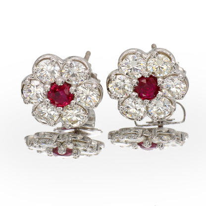 Hammerman Brothers Spring Flowers Diamond and Ruby Earrings in 18k White Gold