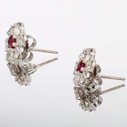 Hammerman Brothers Spring Flowers Diamond and Ruby Earrings in 18k White Gold