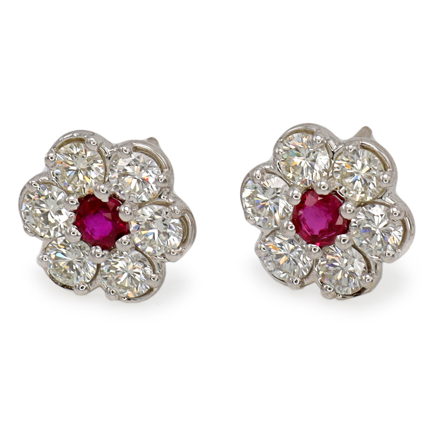 Hammerman Brothers Spring Flowers Diamond and Ruby Earrings in 18k White Gold