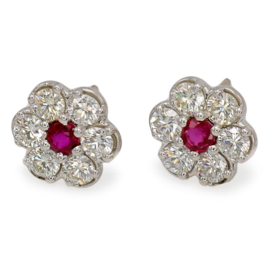 Hammerman Brothers Spring Flowers Diamond and Ruby Earrings in 18k White Gold