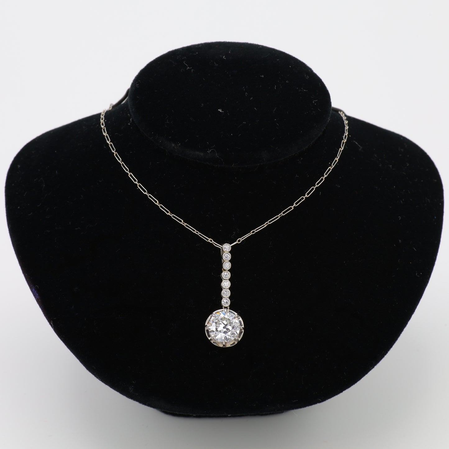 Estate Diamond Drop Platinum Pendant Necklace