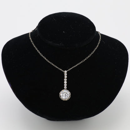 Estate Diamond Drop Platinum Pendant Necklace