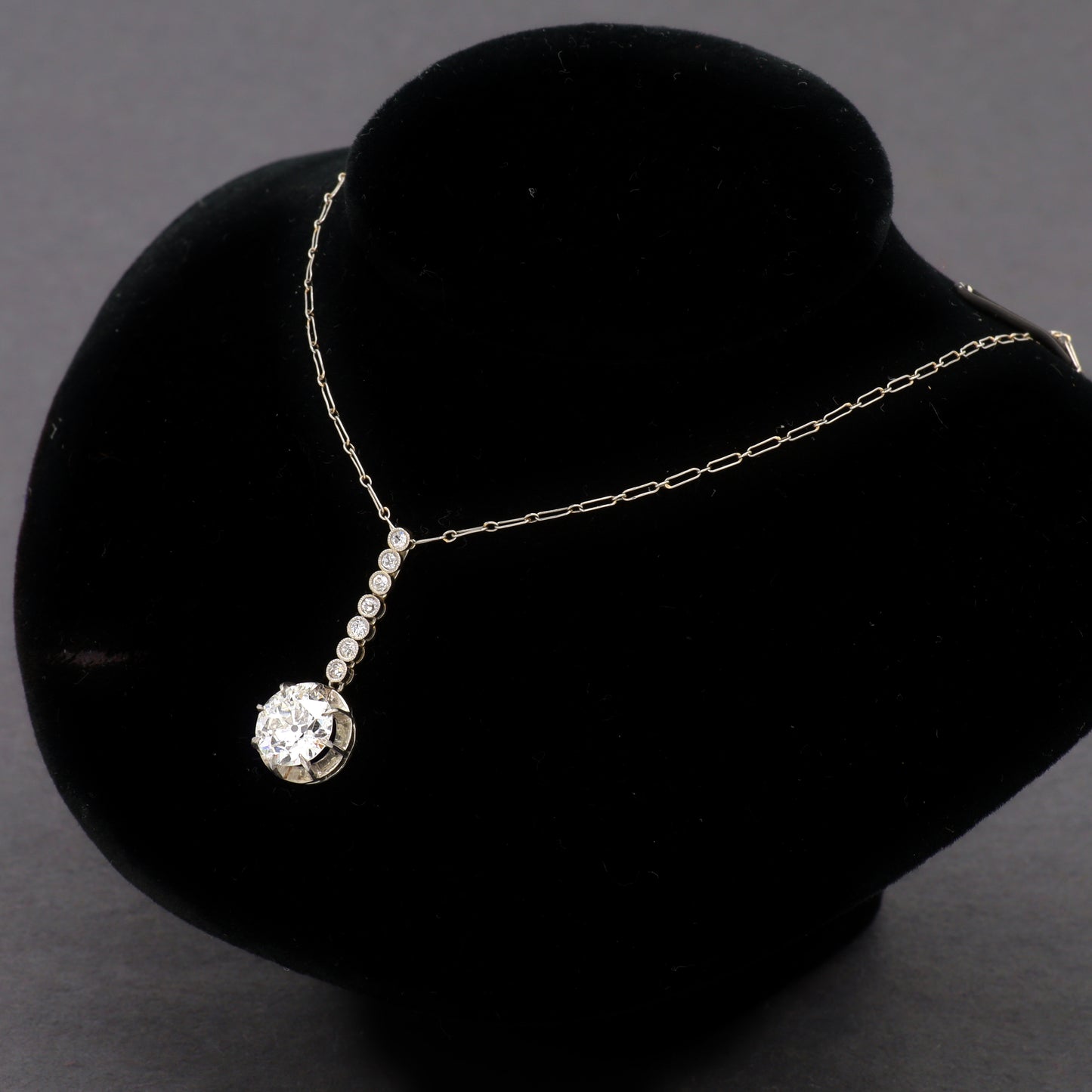 Estate Diamond Drop Platinum Pendant Necklace