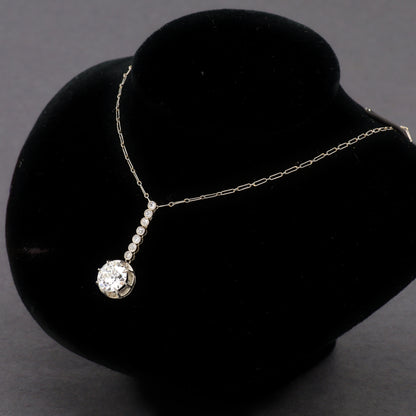Estate Diamond Drop Platinum Pendant Necklace