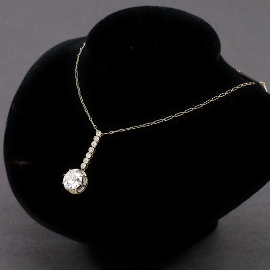 Estate Diamond Drop Platinum Pendant Necklace