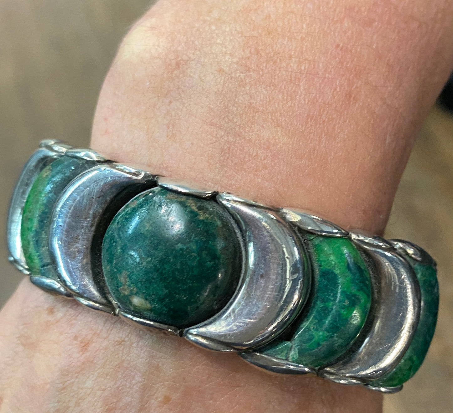 Estate William Spratling Sterling Silver and Malachite Cuff Bracelet