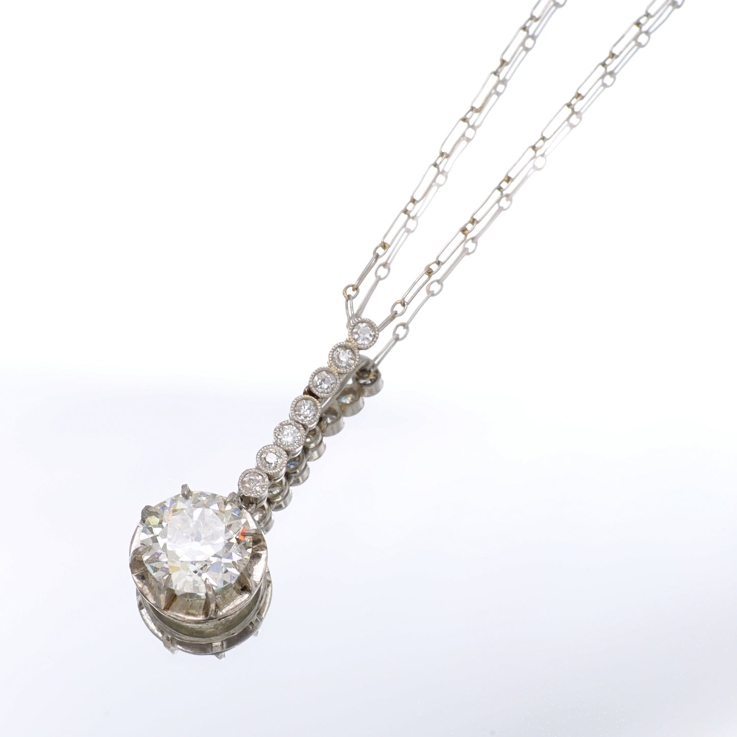 Estate Diamond Drop Platinum Pendant Necklace