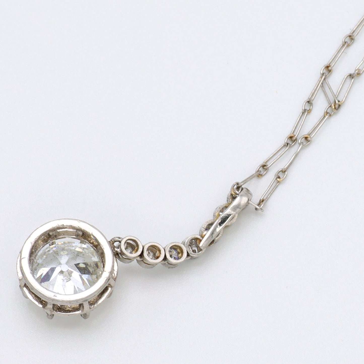 Estate Diamond Drop Platinum Pendant Necklace