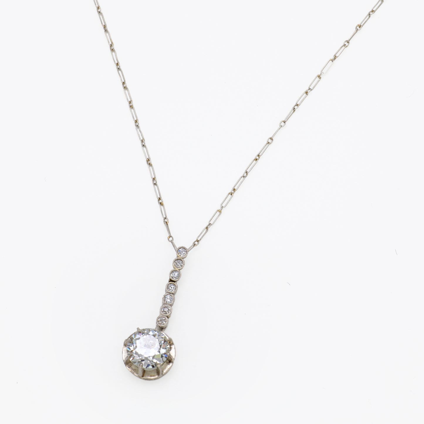 Estate Diamond Drop Platinum Pendant Necklace