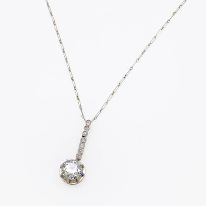 Estate Diamond Drop Platinum Pendant Necklace