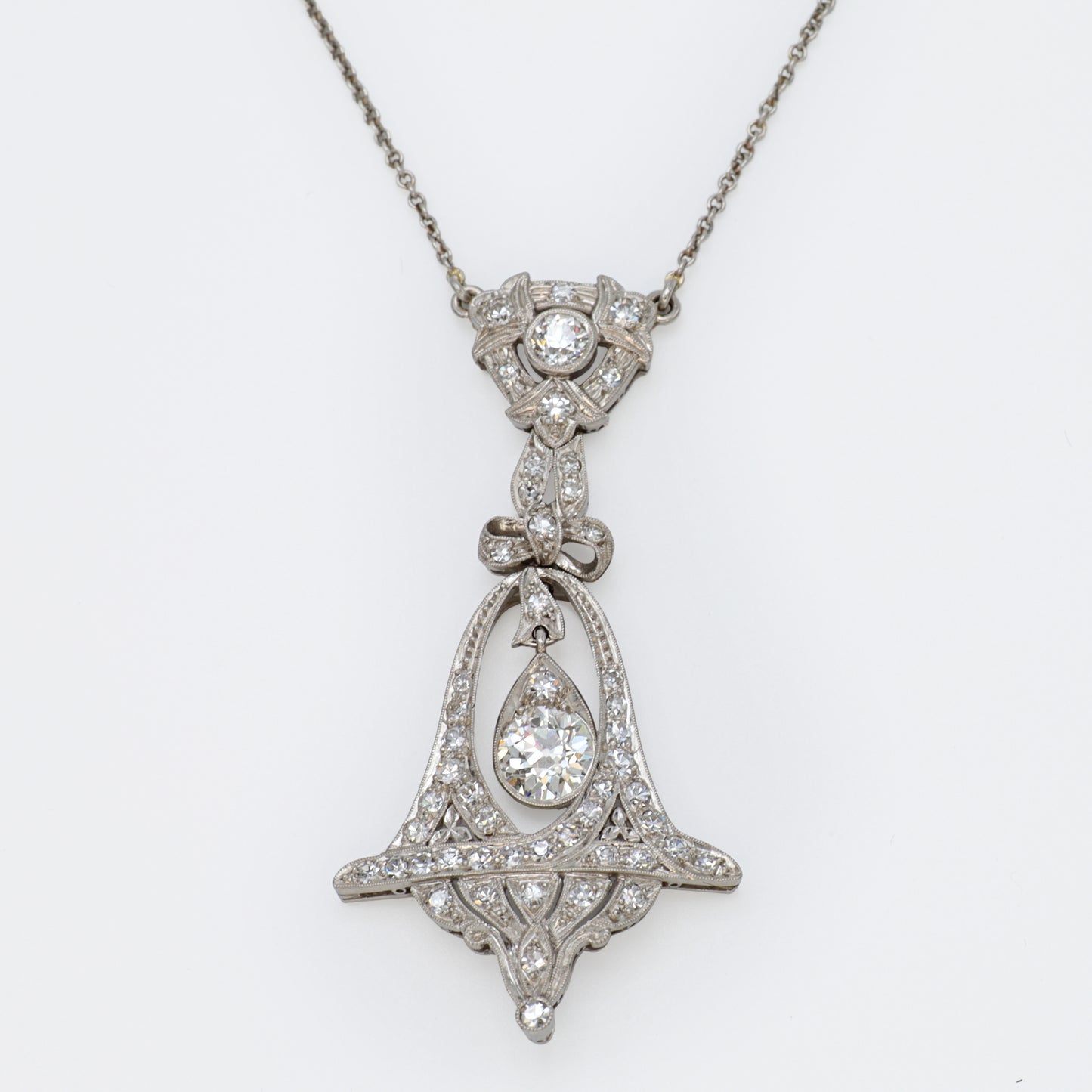 Estate Edwardian Diamond Platinum Pendant Necklace