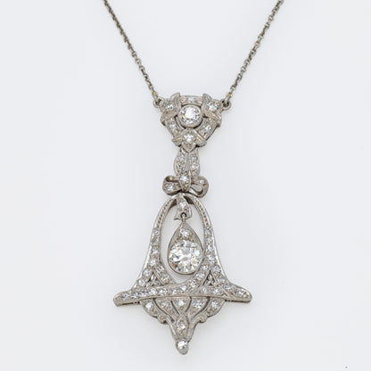 Estate Edwardian Diamond Platinum Pendant Necklace