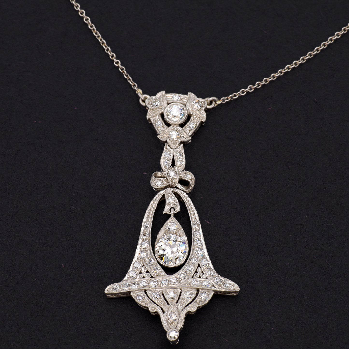Estate Edwardian Diamond Platinum Pendant Necklace