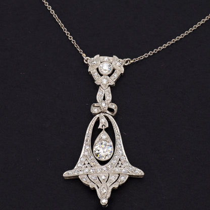 Estate Edwardian Diamond Platinum Pendant Necklace