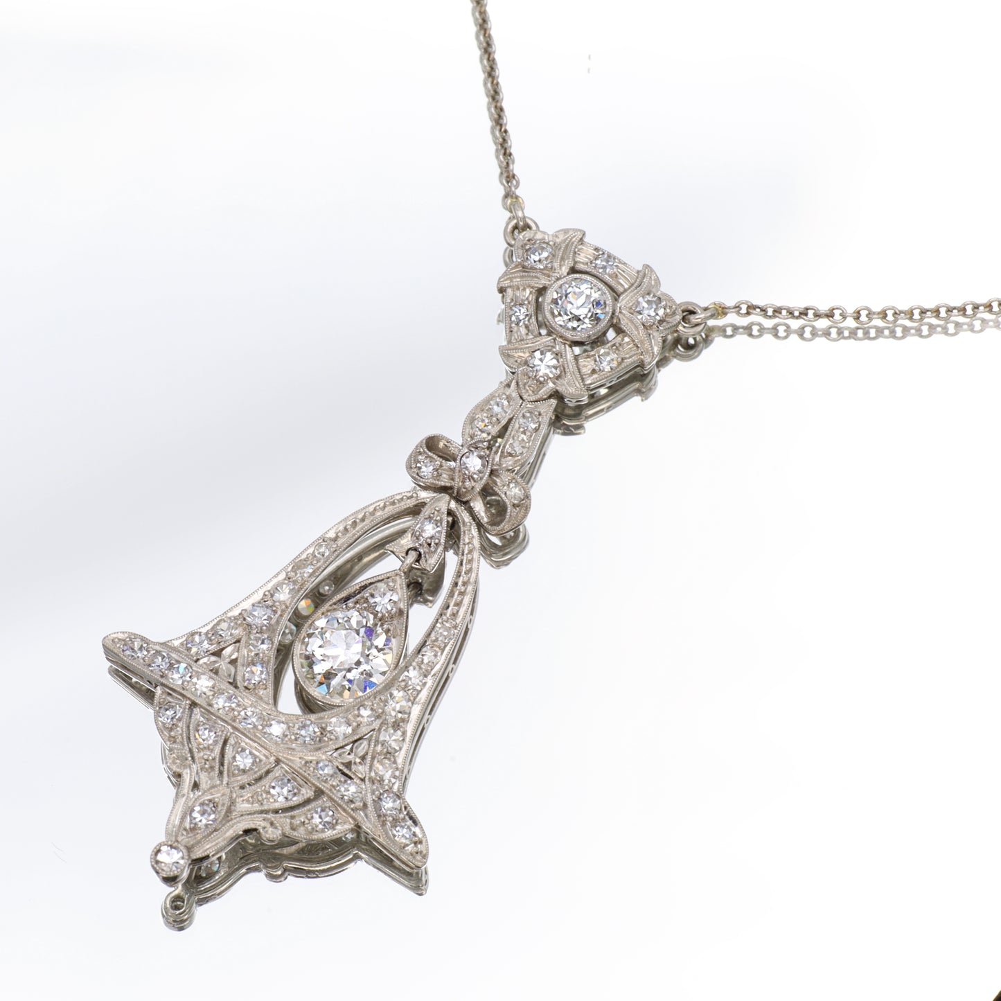 Estate Edwardian Diamond Platinum Pendant Necklace