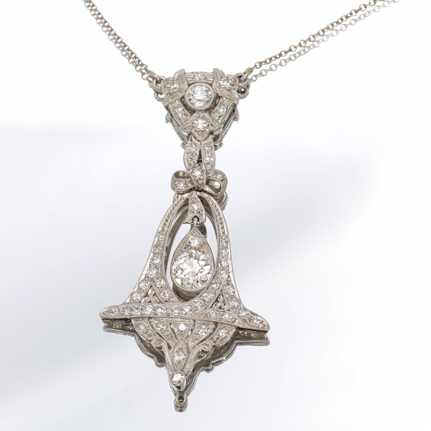 Estate Edwardian Diamond Platinum Pendant Necklace