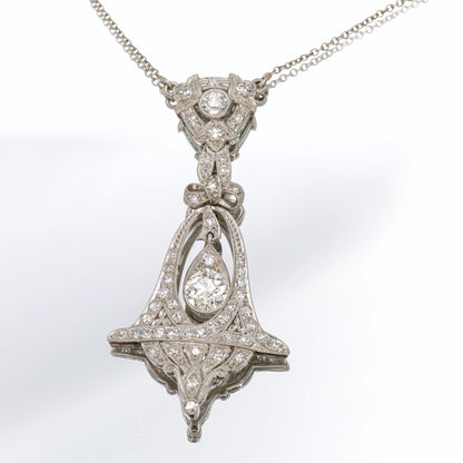 Estate Edwardian Diamond Platinum Pendant Necklace