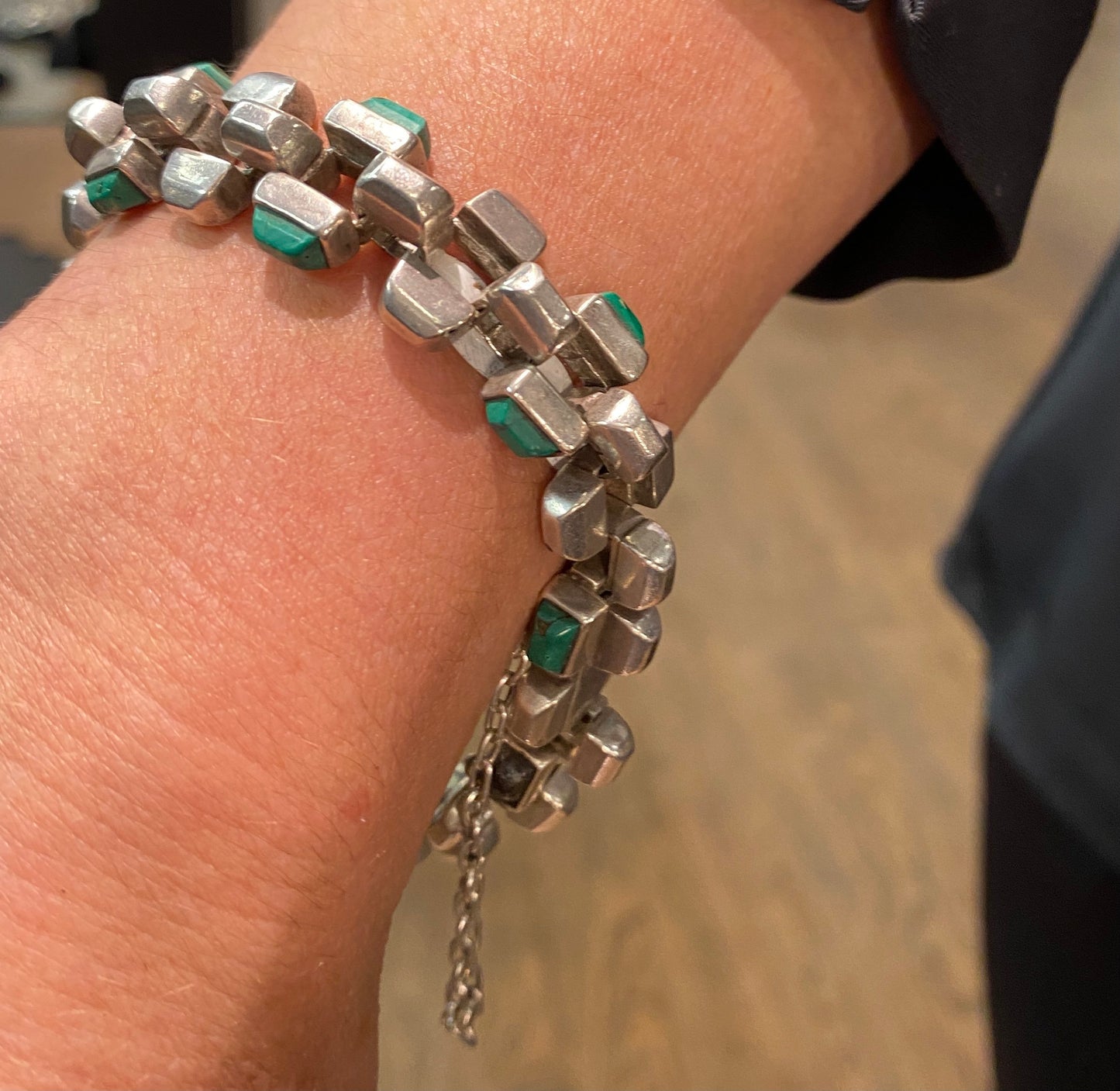 Antonio Pineda Sterling Silver and Malachite Bracelet