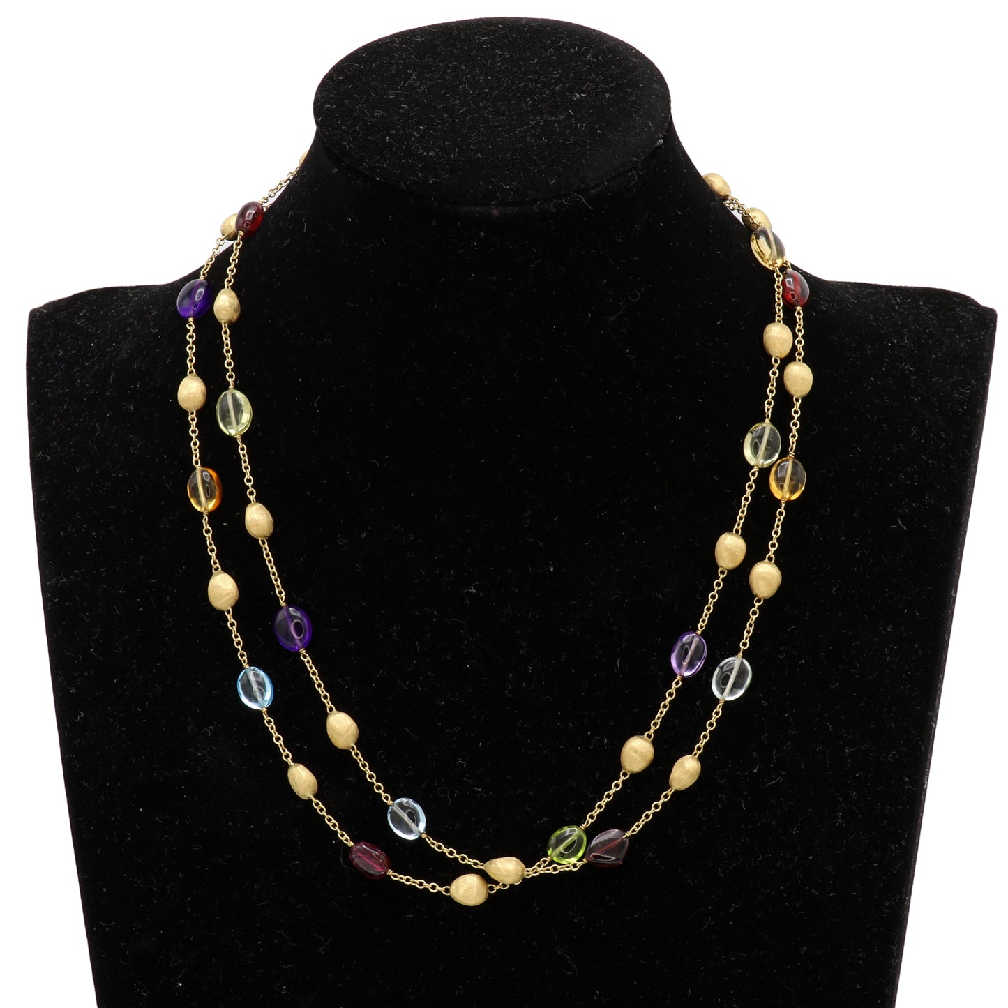 Estate Marco Bicego 18k Yellow Gold Bean and Mixed Gemstone Long Necklace