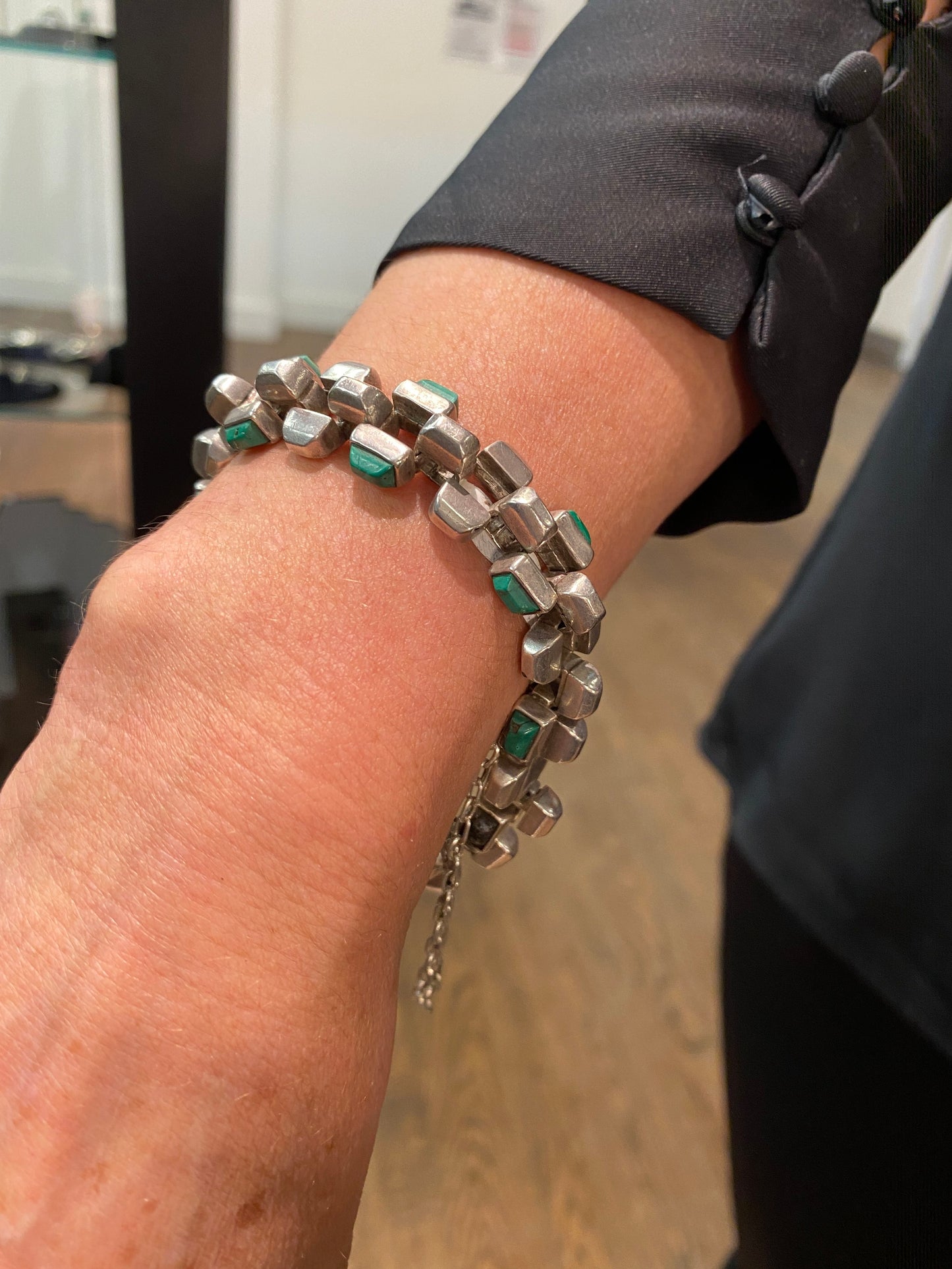 Antonio Pineda Sterling Silver and Malachite Bracelet