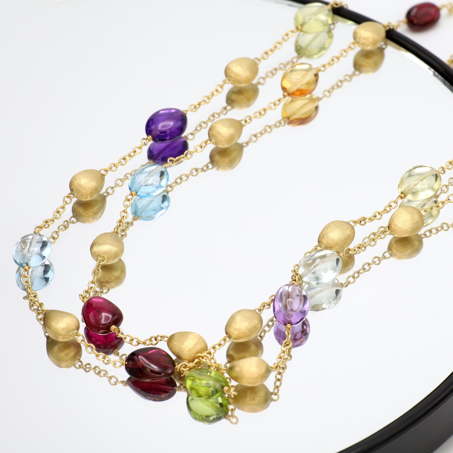 Estate Marco Bicego 18k Yellow Gold Bean and Mixed Gemstone Long Necklace