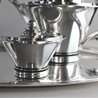 Georg Jensen Sterling Silver Pyramid Tea & Coffee Suite with Tray, No.600A by Harald Nielsen