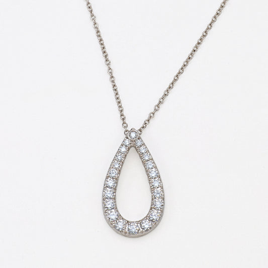 Estate 18KT White Gold Kwiat Contorno Diamond Open Teardrop Pendant Necklace
