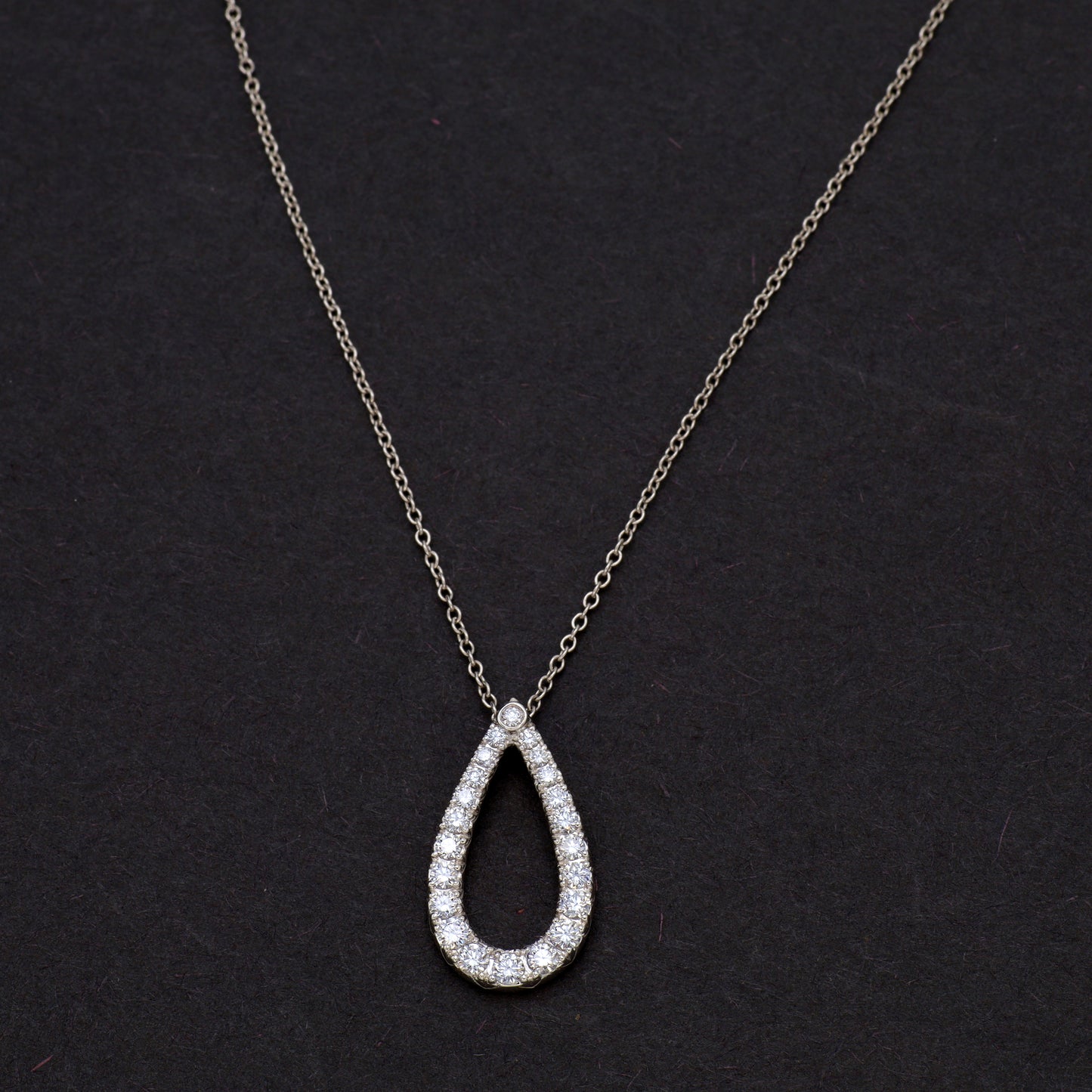 Estate 18KT White Gold Kwiat Contorno Diamond Open Teardrop Pendant Necklace
