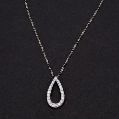 Estate 18KT White Gold Kwiat Contorno Diamond Open Teardrop Pendant Necklace