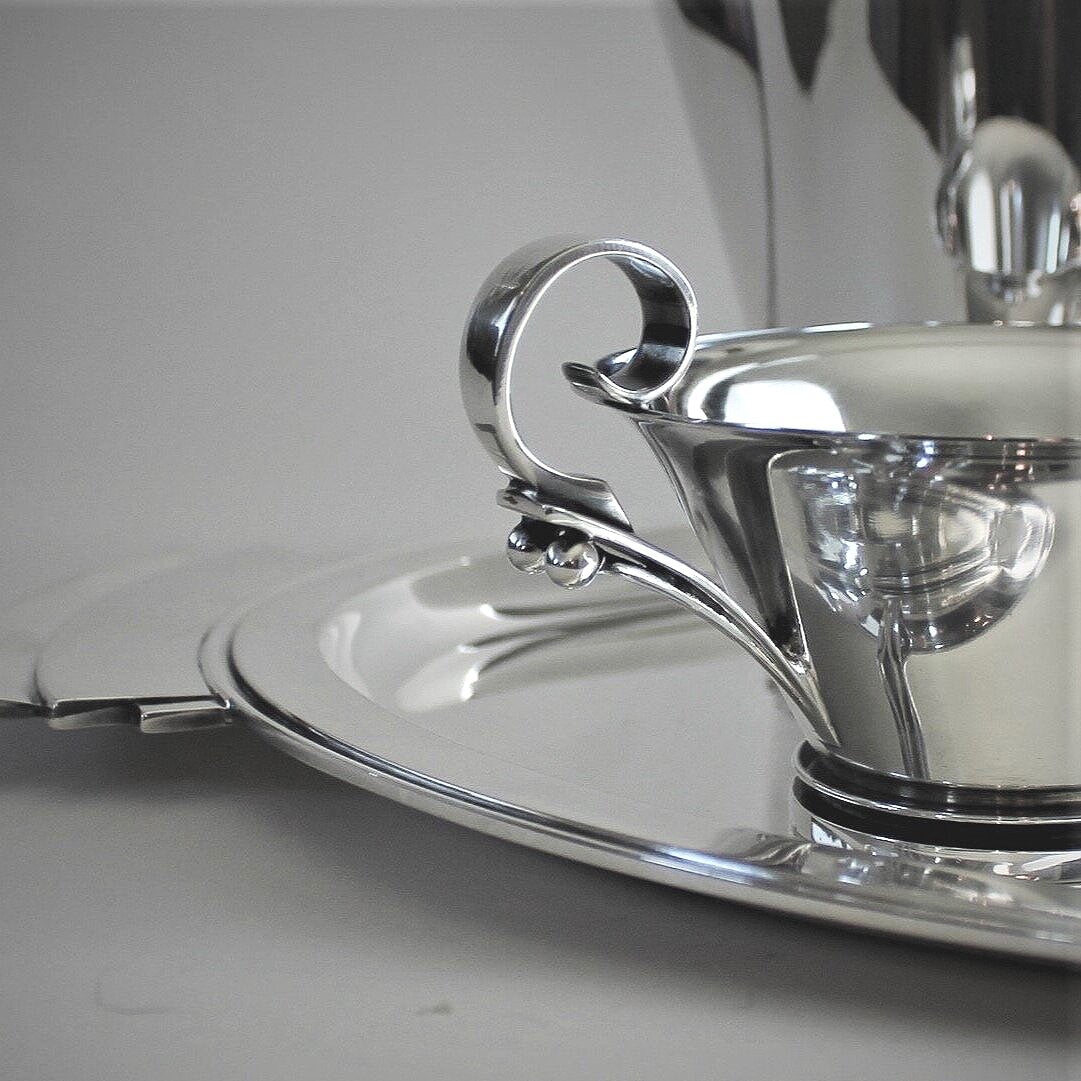 Georg Jensen Sterling Silver Pyramid Tea & Coffee Suite with Tray, No.600A by Harald Nielsen