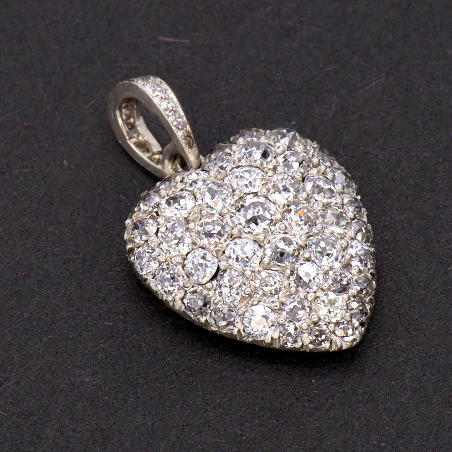 Estate Edwardian Platinum and Diamond Heart Pendant Necklace