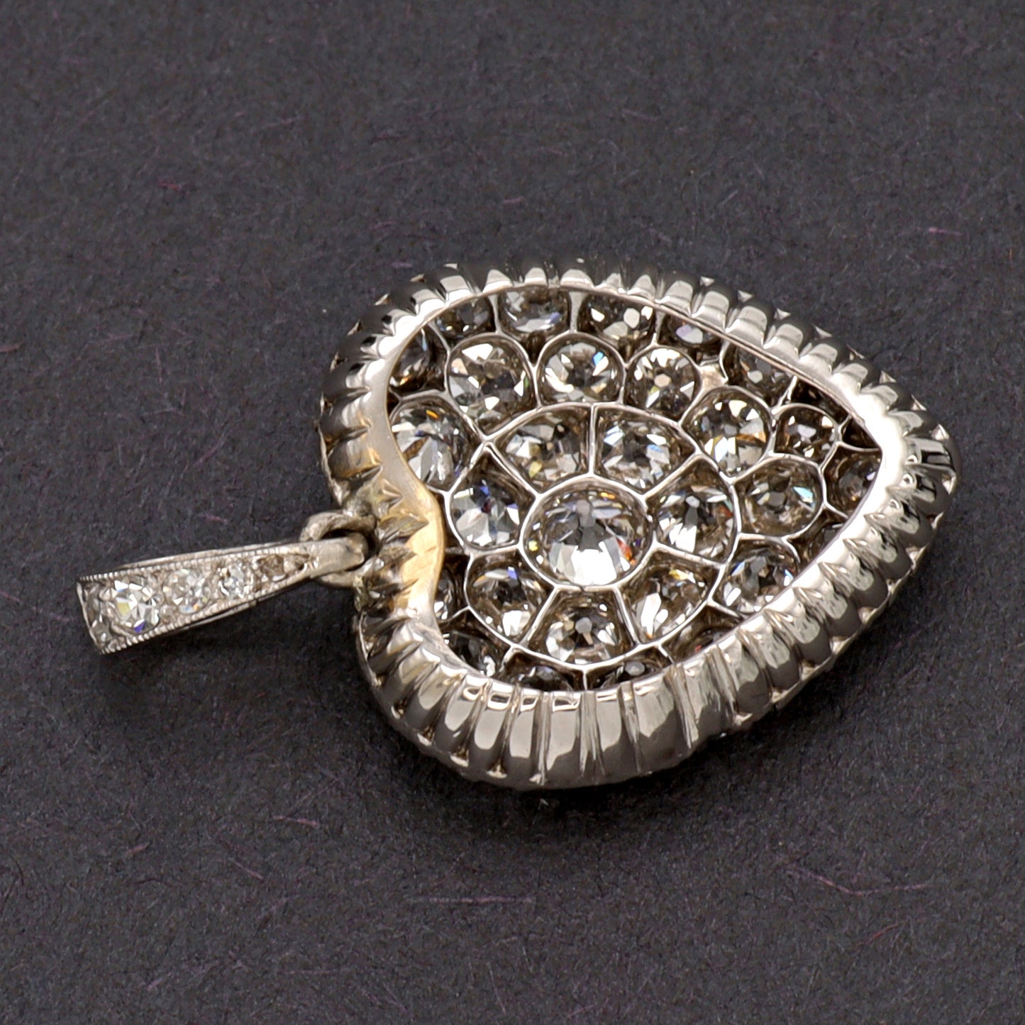 Estate Edwardian Platinum and Diamond Heart Pendant Necklace