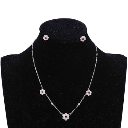 Hammerman Brothers Spring Flowers Diamond and Ruby Necklace in 18k White Gold