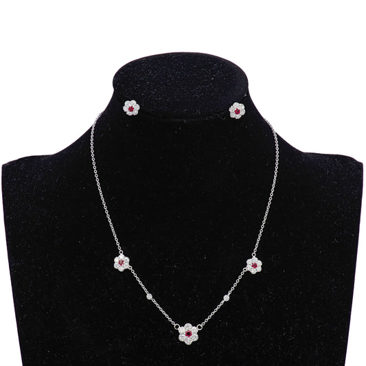 Hammerman Brothers Spring Flowers Diamond and Ruby Necklace in 18k White Gold