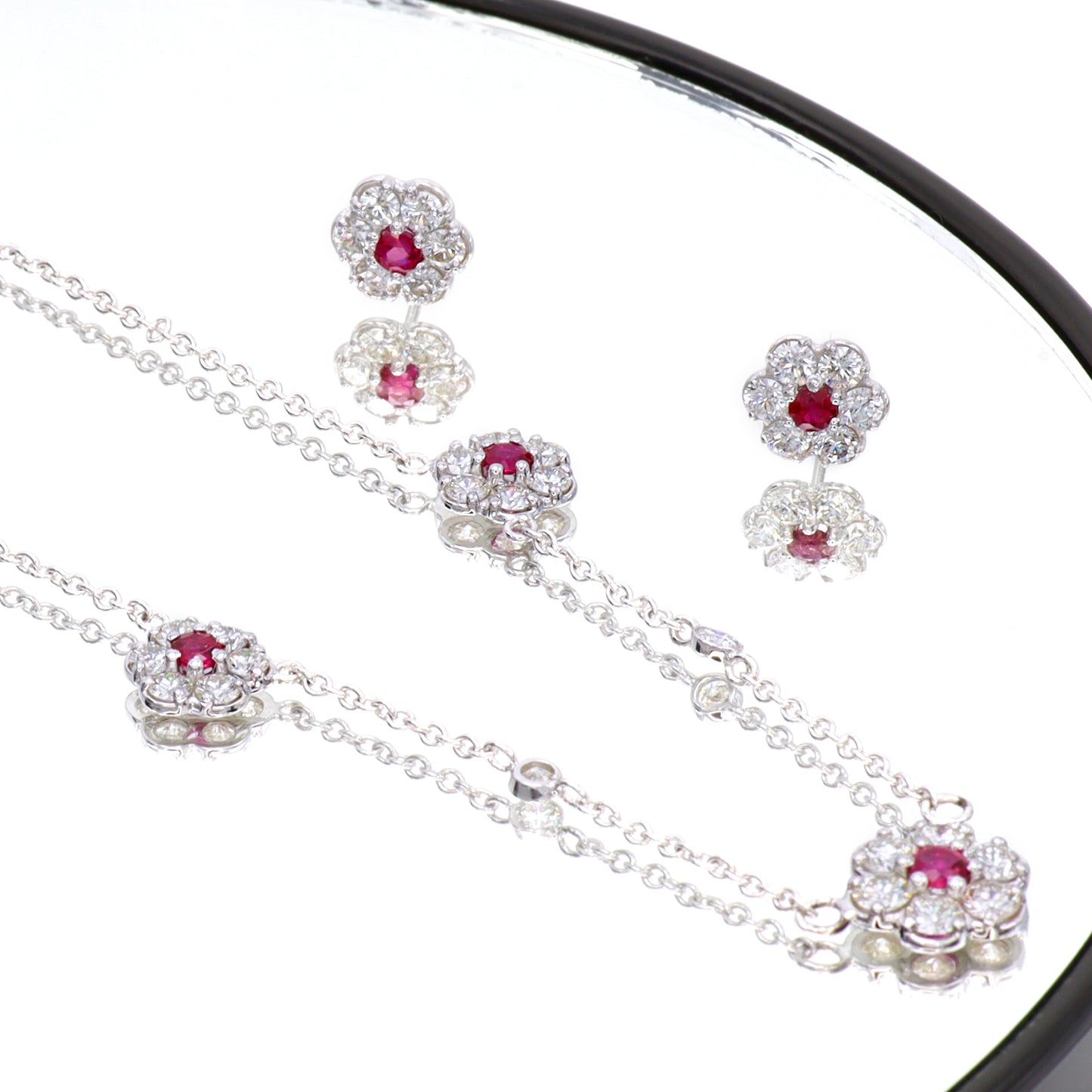 Hammerman Brothers Spring Flowers Diamond and Ruby Necklace in 18k White Gold