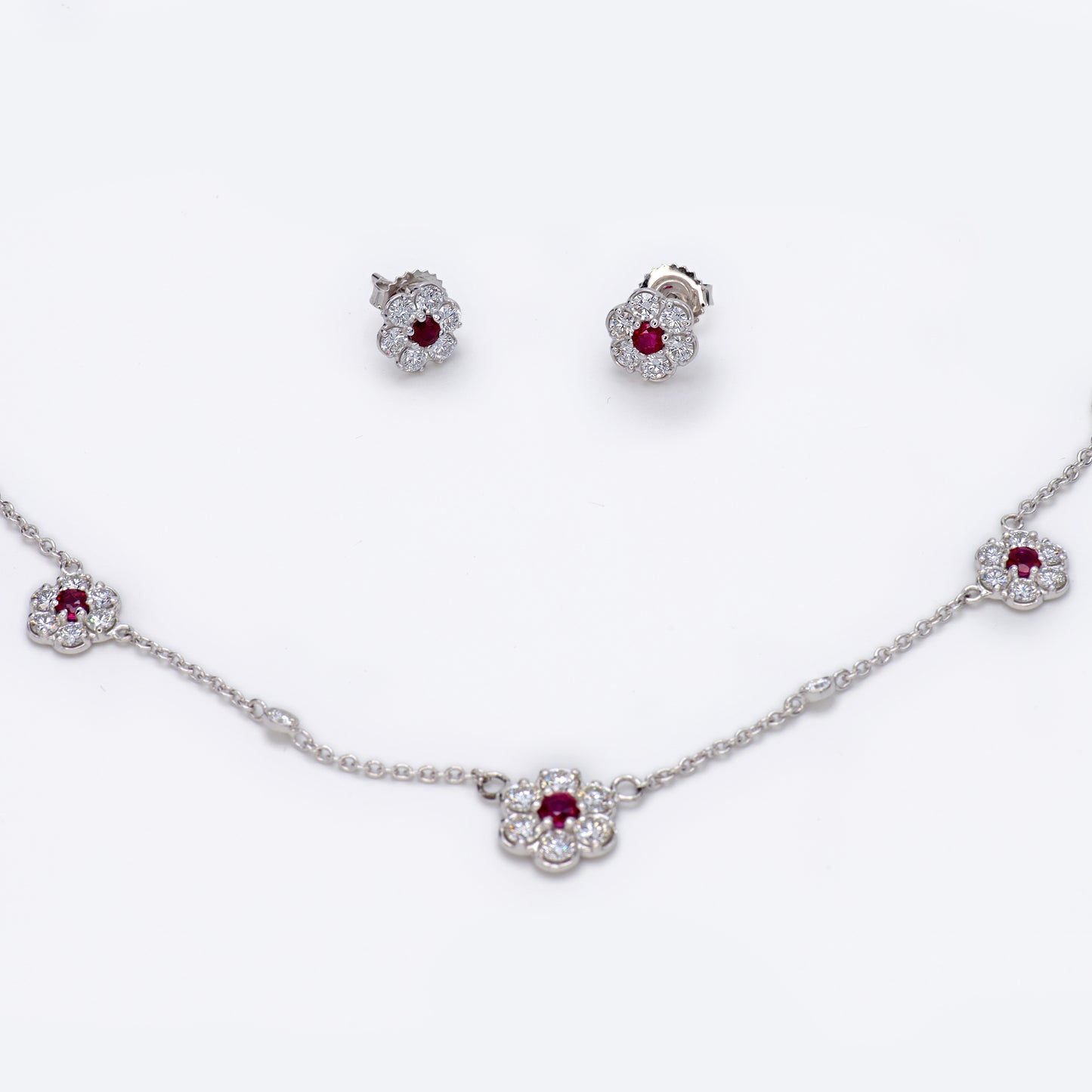 Hammerman Brothers Spring Flowers Diamond and Ruby Earrings in 18k White Gold