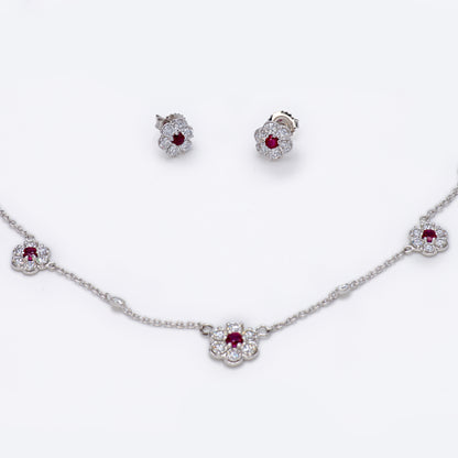 Hammerman Brothers Spring Flowers Diamond and Ruby Earrings in 18k White Gold