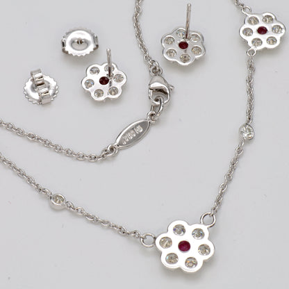 Hammerman Brothers Spring Flowers Diamond and Ruby Necklace in 18k White Gold