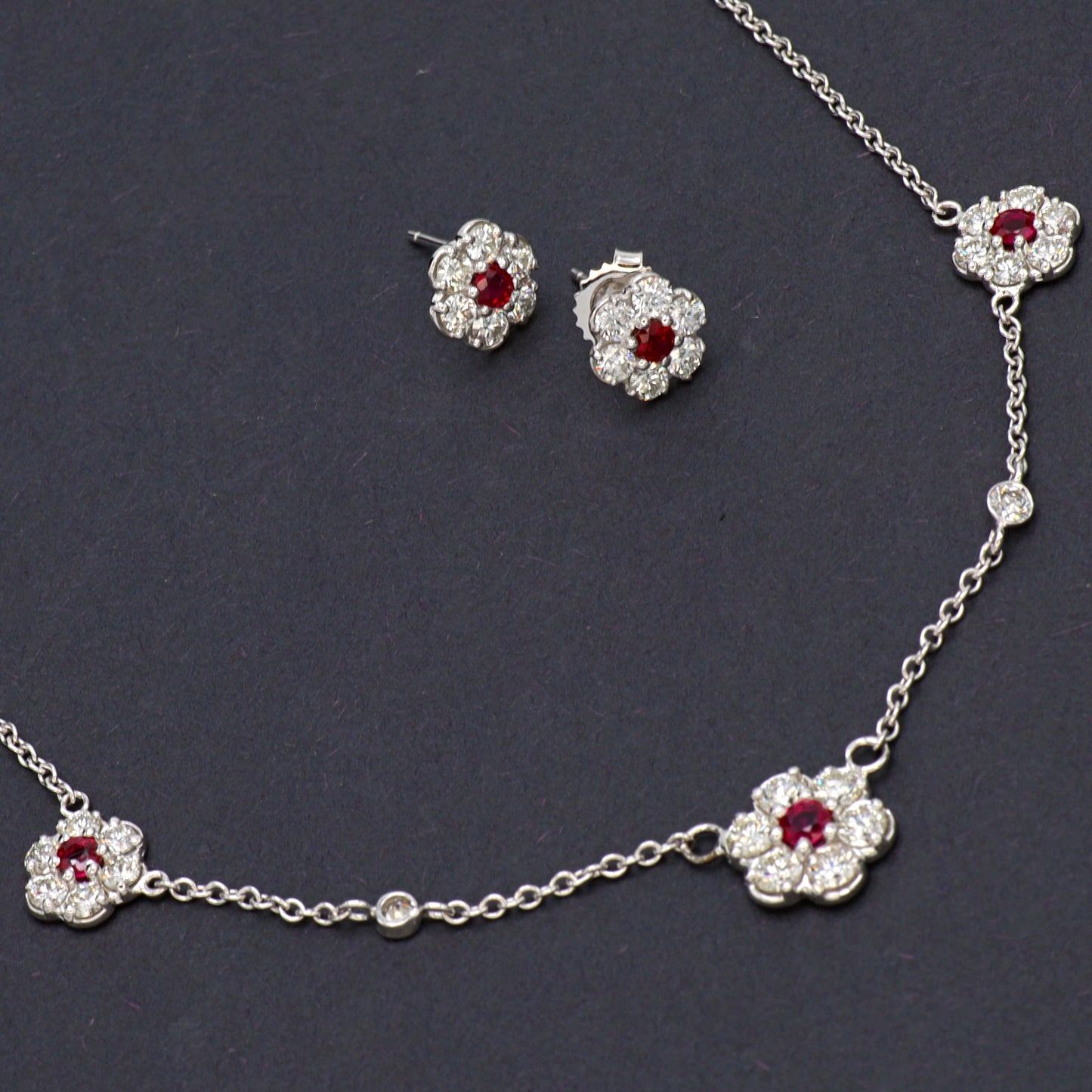 Hammerman Brothers Spring Flowers Diamond and Ruby Earrings in 18k White Gold