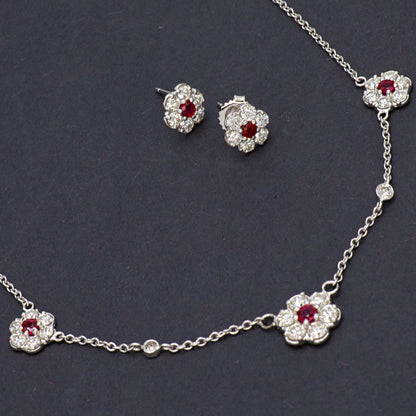 Hammerman Brothers Spring Flowers Diamond and Ruby Earrings in 18k White Gold