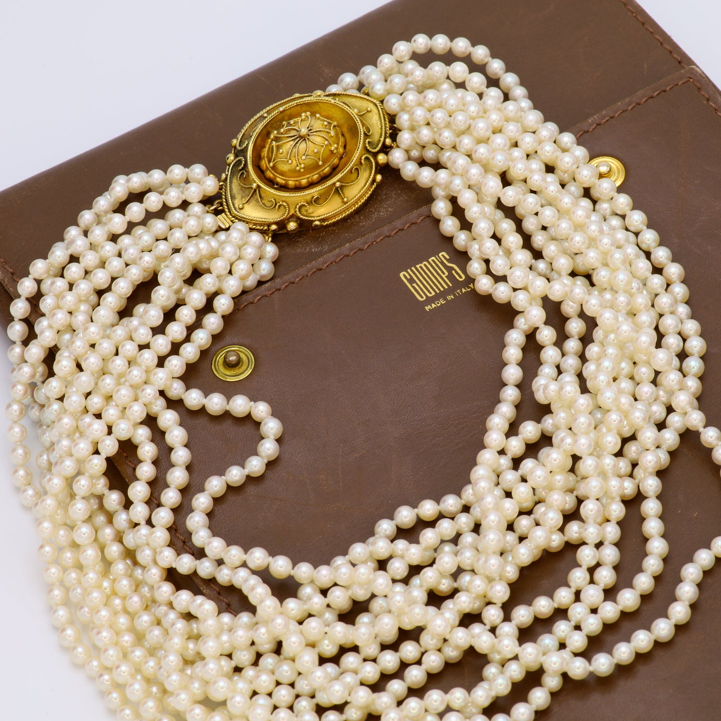 Estate Gump's Multi Strand Pearl Necklace with 14kt Gold Clasp