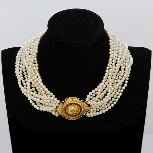 Estate Gump's Multi Strand Pearl Necklace with 14kt Gold Clasp