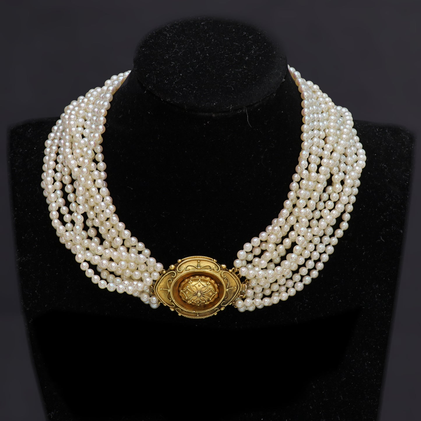 Estate Gump's Multi Strand Pearl Necklace with 14kt Gold Clasp