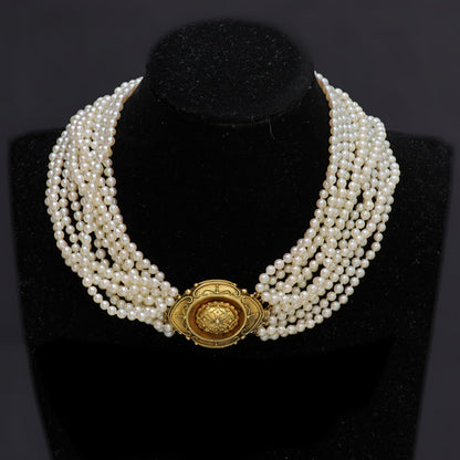 Estate Gump's Multi Strand Pearl Necklace with 14kt Gold Clasp